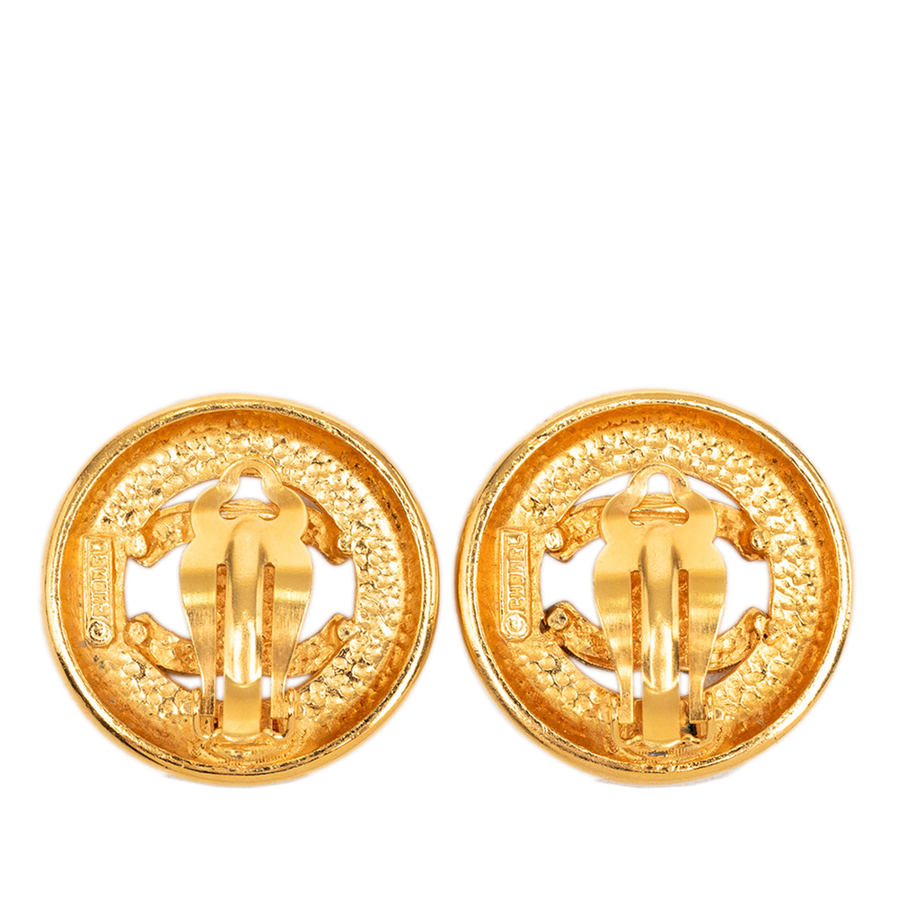 Pre-Loved Chanel CC Gold Plated Round Clip On Earrings - Picture 2 of 3